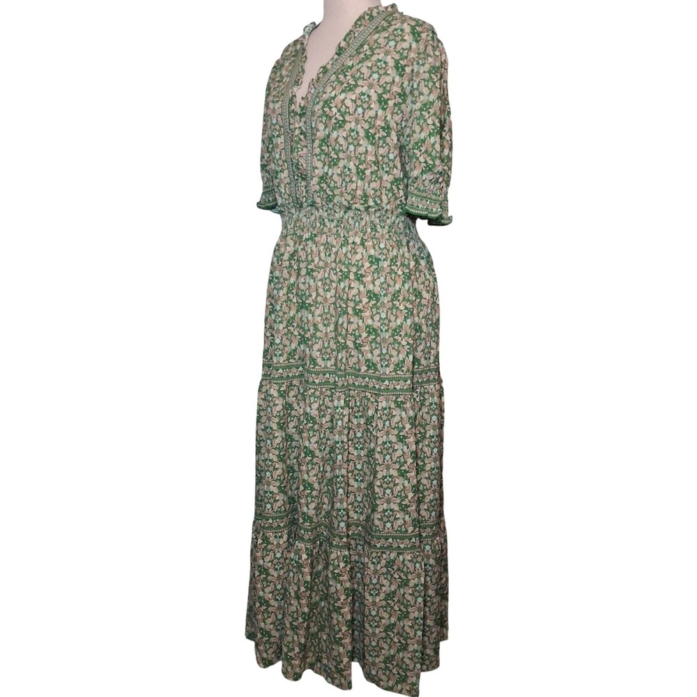 NWT Max Studio London Green Floral Smocked Tiered Maxi Dress 1X Boho Feminine - Picture 4 of 15